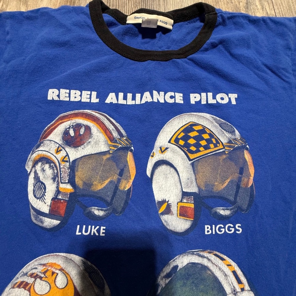 Retro GapKids Junk Food Star Wars Ringer Tee Blue Rebel Alliance Pilot Shirt XXL - Picture 3 of 6